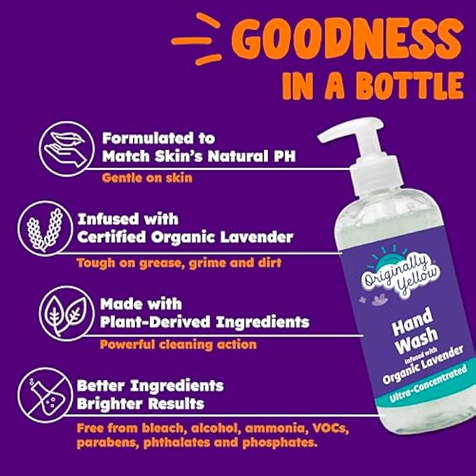 Originally Yellow PLANT-BASED HAND SOAP LIQUID ALCOHOL-FREE ALL NATURAL SOAP INFUSED WITH ORGANIC LAVENDER | GENTLE NATURAL HAND SOAP | PET & BABY-SAFE SOAP, 470 ML (2-PACK) - Image 2
